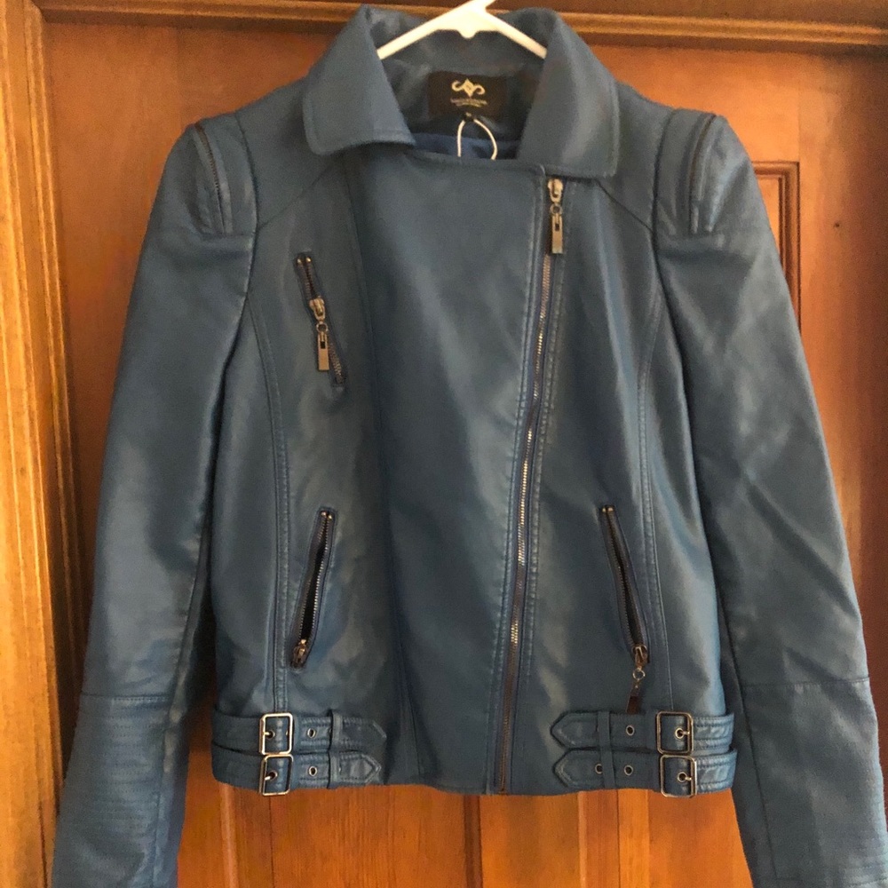 Beninos Womens Faux Leather Zip Up Biker Jacket